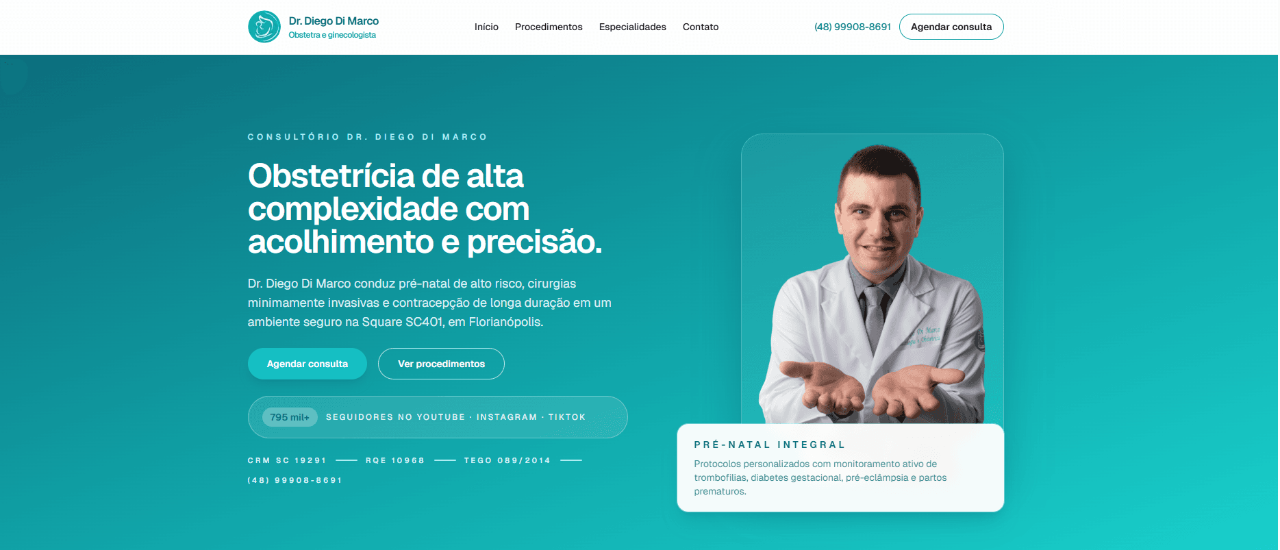 Tela inicial do site do Dr. Diego Di Marco